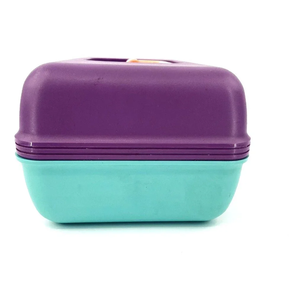 Vintage Caboodles Make Up Travel Case Organizer Purple Mint & Pink Trays 2602